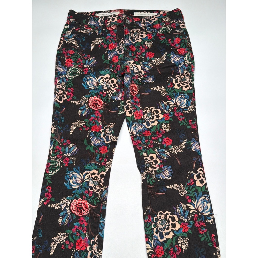 Pilcro Anthropologie Mid-Rise Skinny Floral Print Jeans Black‎ Size 27